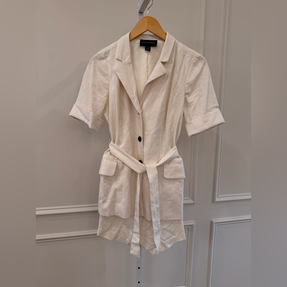 Donna Morgan White Tailored Linen Jumpsuit - Picture 1 of 8